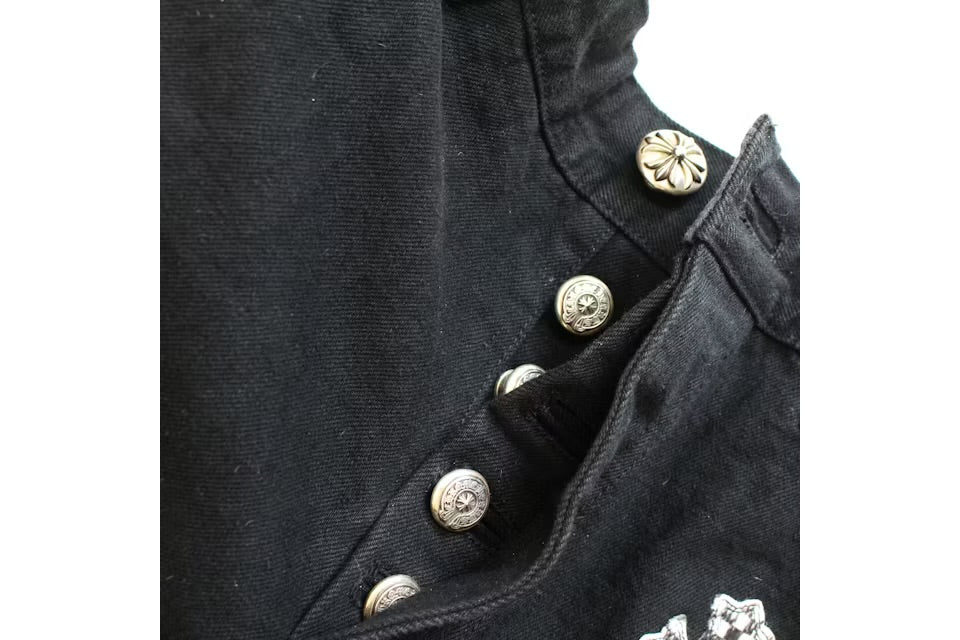 Chrome Hearts Pink & Checkered Cross Patch Fleurknee Jeans